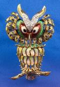 18kt Gold Enamel and Diamond Owl Brooch