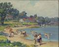 Mabel May Woodward American 18771945 Beach Scene With Figures