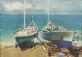 Alex Ross American 19091990 Beached Boats in the Caribbean