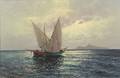 Guido Odierna Italian 19131991 Fishing Boats Off Capri Bay of Naples