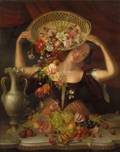 George Stevens British fl 18101865 Girl with Basket of Flowers