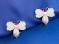 Diamond Ruby and Rock Crystal Butterfly Earclips