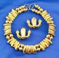 Egyptian High Karat Gold Necklace and Earclips
