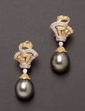 18kt Gold Diamond and Cultured Pearl Earrings