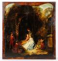 19th C Continental School Genre Scene Oil on Wood