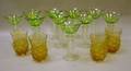 Set of Ten Steuben Green and Colorless Glass Cocktail Glasses and a Set of Four R Lalique Amber Molded Glass Tumblers