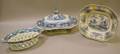 Three Blue and White Transfer Decorated Staffordshire Serving Items