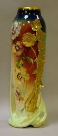 Karlsbad Art Nouveau Handpainted Relief and Floral Decorated Porcelain Vase