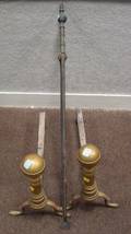 Pair of Brass Belted Balltop Andirons