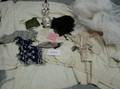 Collection of 19th Century Lace Fragments Handwork Items and a Lace Wedding Dress