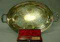 Silver Plated Serving Tray and a Pair of English Victorian Cased Silver Plated Fruit Knives