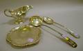 English Sterling Silver Sauce Boat Footed Salver Scottish Ladle and Silver Plated Stuffing Spoon
