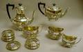 FivePiece Sheffield Silver Plated Tea and Coffee Set and a Set of Six Sterling Silver and Glass Coasters