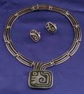 Silver and Black Onyx Necklace and Earclips Los Castillo Taxco