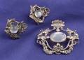 Sterling Silver and Moonstone Brooch and Earclips Black Starr  Gorham