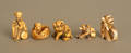 Five carved ivory netsukes