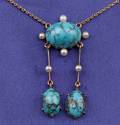 Art Nouveau 15kt Gold Turquoise Pendant Necklace