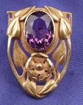 Arts  Crafts 14kt Gold and Amethyst Brooch Kalo