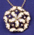Art Nouveau 14kt Gold Enamel and Seed Pearl PinPendant