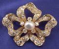 Antique 18kt Gold Diamond and Pearl Bow Brooch