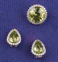 18kt White Gold Green Chrysoberyl and Diamond Brooch and Earclips