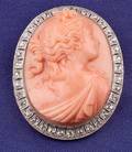 Edwardian Coral and Diamond Cameo PendantBrooch