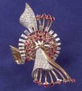 Retro 18kt Gold Platinum Diamond and Ruby Brooch