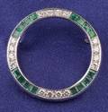 Platinum Diamond and Emerald Circle Pin
