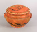 Unusual Pennsylvania redware covered sugar 19th c