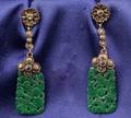Arts  Crafts 18kt Gold Jadeite and Gemset Earpendants