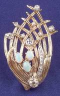 14kt Gold Opal and Diamond PendantBrooch