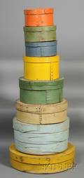 Stack of Eight Round Painted Pantry Boxes