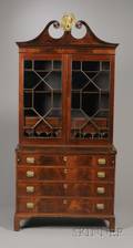 Federal Mahogany Carved and Mahogany Veneer Glazed DeskBookcase