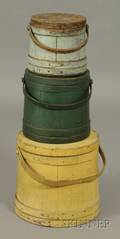 Three Painted Covered Wooden Firkins