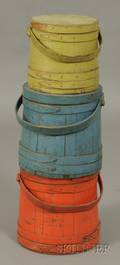 Three Painted Covered Wooden Firkins