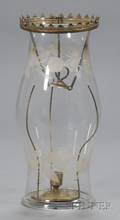 Colorless Free Blown Cut Glass and Brass Hanging Hall Candle Lantern