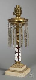Cut Overlay Glass Brass and Marble Fluid Lamp with Glass Prisms