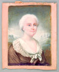 Pair of American watercolor on ivory miniature portraits of George and Martha Washington 19th c