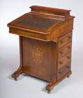 Early Victorian Fruitwood Inlaid Walnut Diminutive Davenport Desk