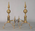 Pair of New York Federal brass steeple top andirons ca 1810