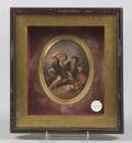 Continental Painted Porcelain Plaque of Two Boys Eating Fruit