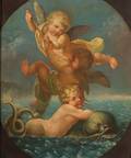 Continental School 18th Century Style Cherubs Capturing a Dolphin