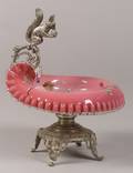 Victorian Enameled Glass and Silver Plate Nut Dish