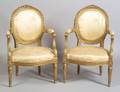 Pair of Louis XVI Style Carved Giltwood Fauteuils en Cabriolet