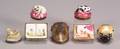 Seven Dog Related Enamel and Porcelain Snuff Boxes