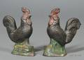 Two Painted Cast Iron Rooster Mechanical Banks