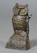 Painted Cast Iron Mechanical Owl Bank