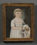 American School 19th Century Portrait of a Child with Pet Dog