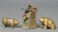 Three Cast Iron Figural Pig Banks
