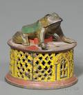 Painted Cast Iron Mechanical Frog on Round Bank Base